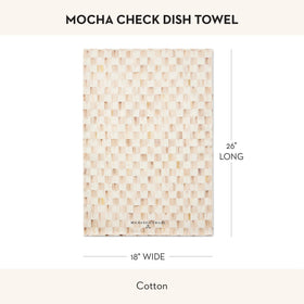 MacKenzie-Childs mocha check dish towel full view shows decorative pattern and practical drying use.