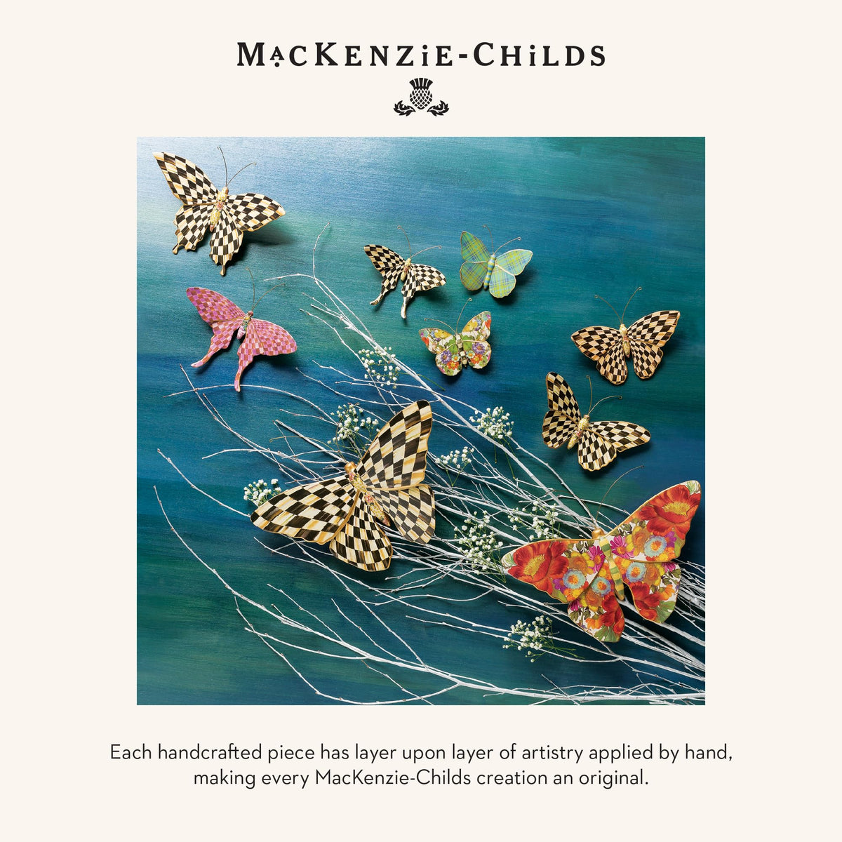 MacKenzie-Childs office cabinet magnets with butterfly motif