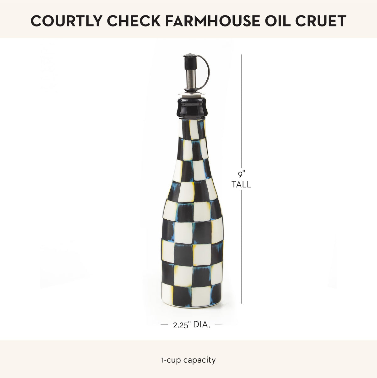 MacKenzie-Childs Oil and vinegar dispenser suitable for olive oil or balsamic.