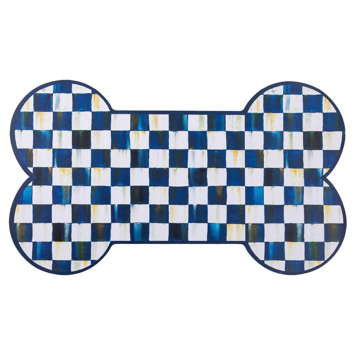 MACKENZIE-CHILDS Pup Placemat with bowls on floor keeps mealtime tidy.