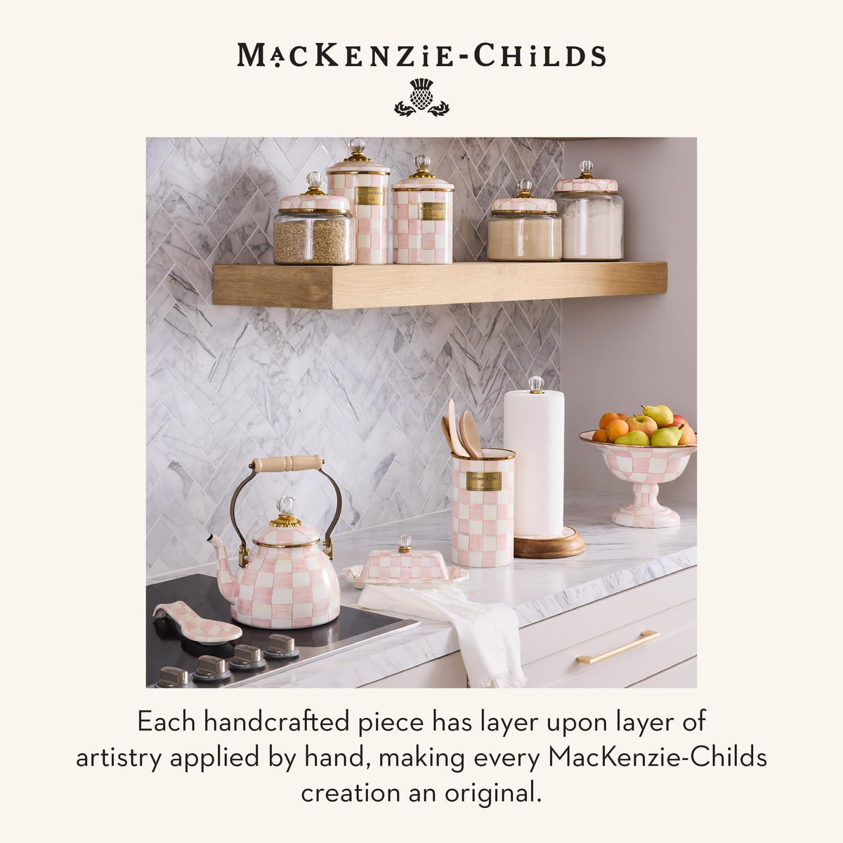 Mackenzie-Childs Rosy Check spoon rest in gift-ready packaging