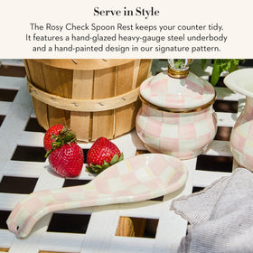 Mackenzie-Childs Rosy Check spoon rest on counter keeps utensils organized