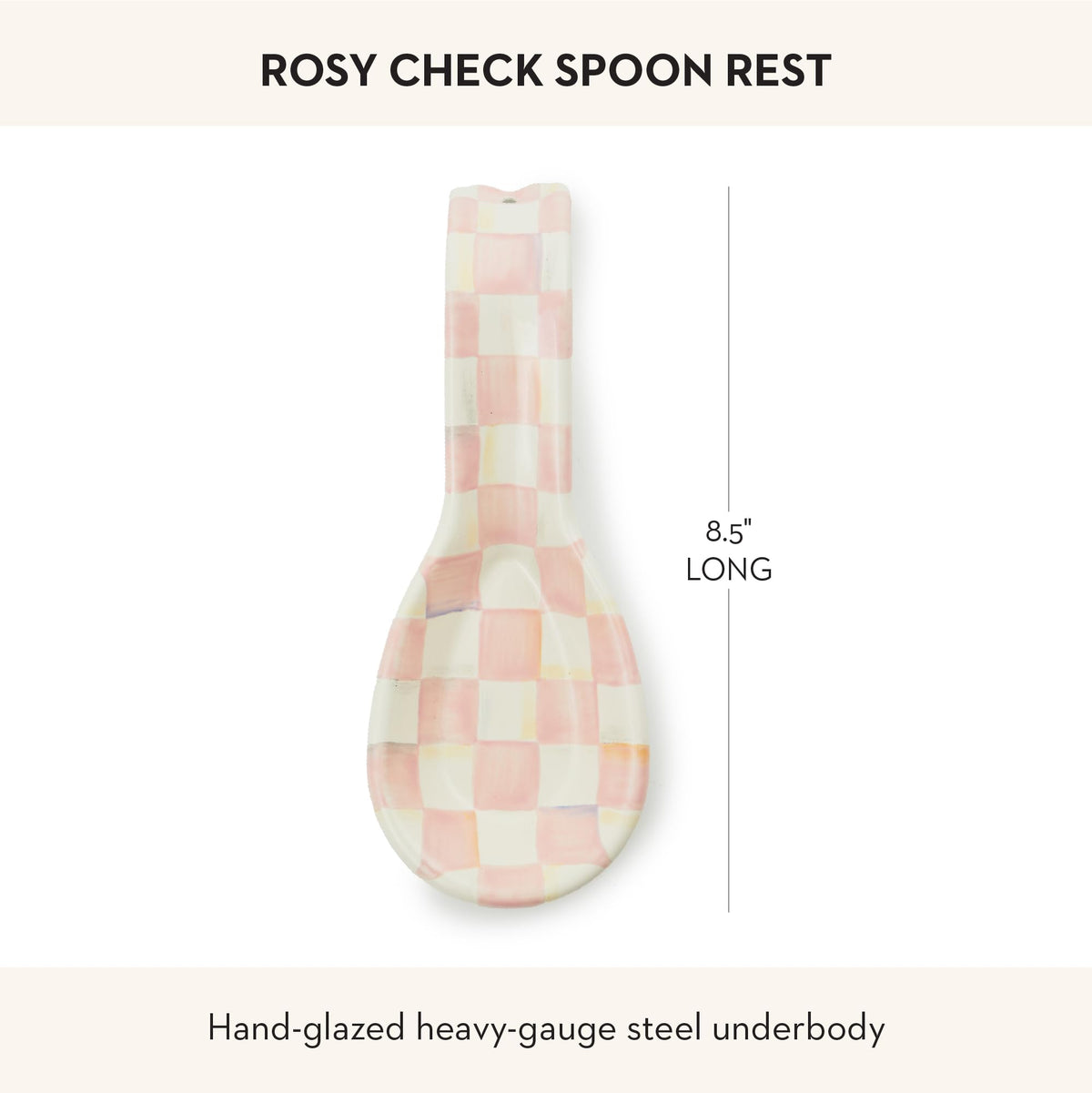 Mackenzie-Childs Rosy Check spoon rest with utensils in a busy kitchen scene