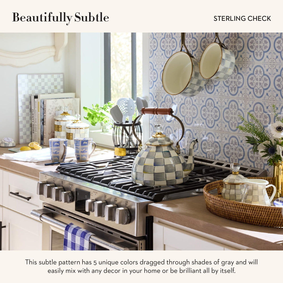 MacKenzie-Childs Sterling Check cutting board – two sizes for versatile kitchen tasks.