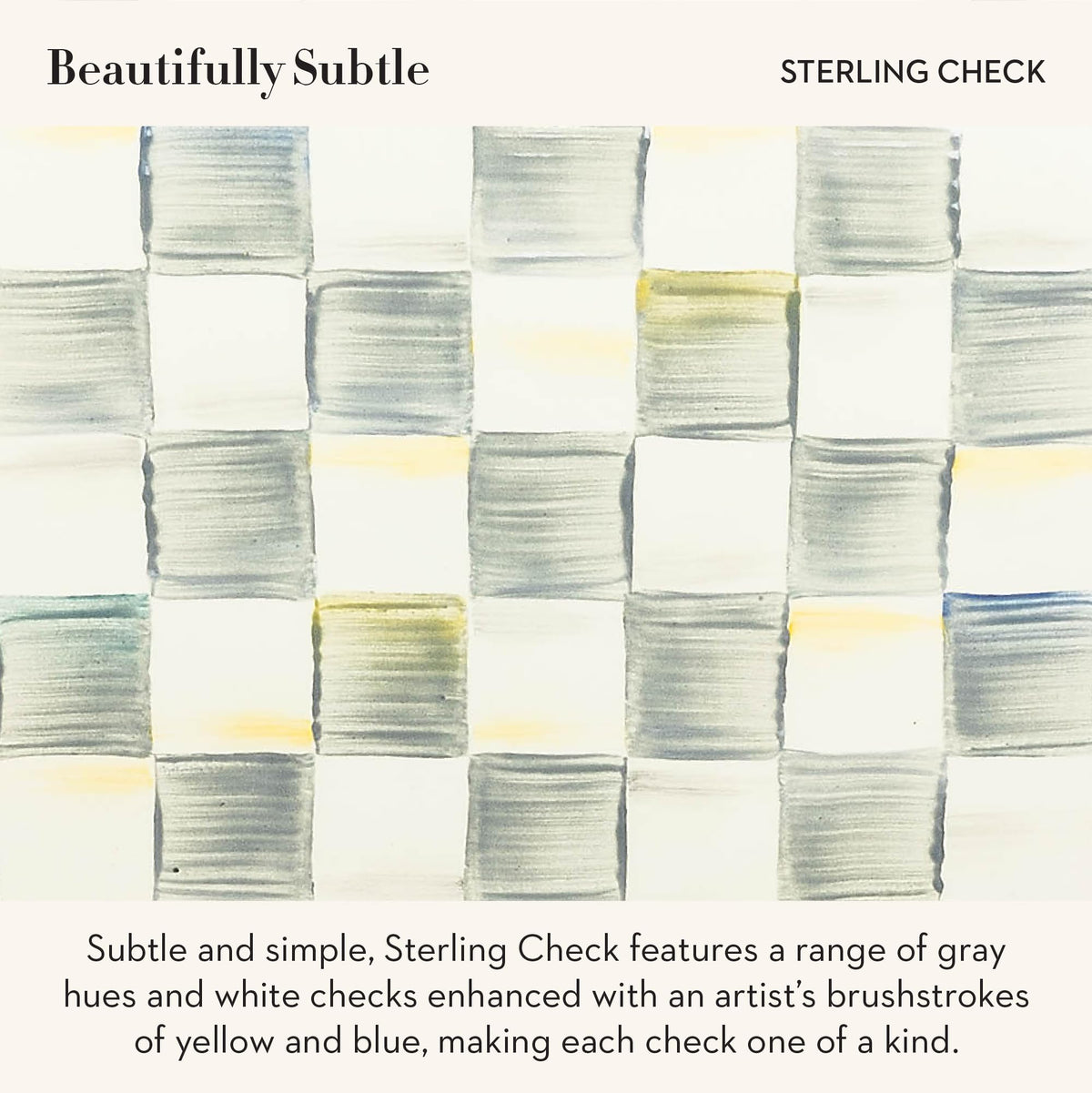 Mackenzie-Childs Sterling Check pattern adds timeless charm to kitchen decor.