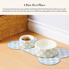 Close-up of Sterling-Check pattern on Mackenzie-Childs Pup Placemat enhances decor