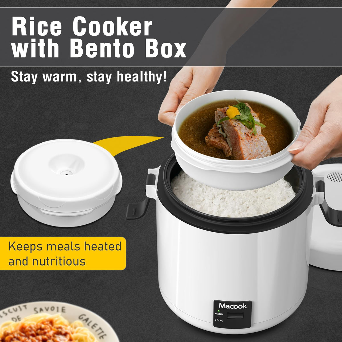 Macook Mini Rice Cooker 1-3 cups cooked capability for quick meals