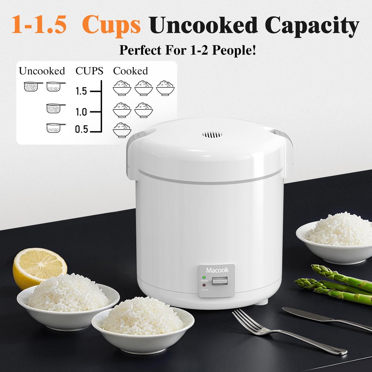 Macook one-touch operation makes meal prep fast and simple.