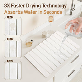 MacraBoho drying mat with non-slip base keeps dishes stable