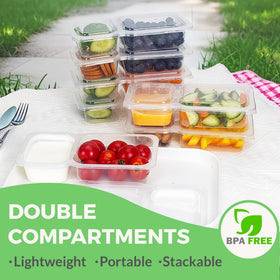 MACTANO divided snack container lid keeping dips separate during travel.