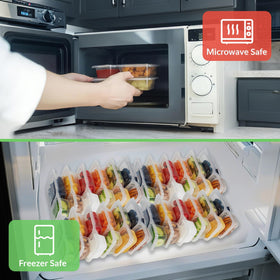 MACTANO microwave-safe containers ready for reheating portions.