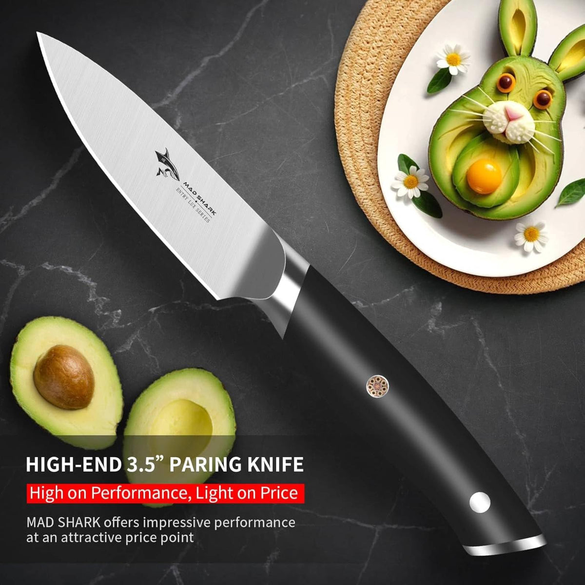MAD SHARK 3.5-inch paring knife crafted from German stainless steel for durability