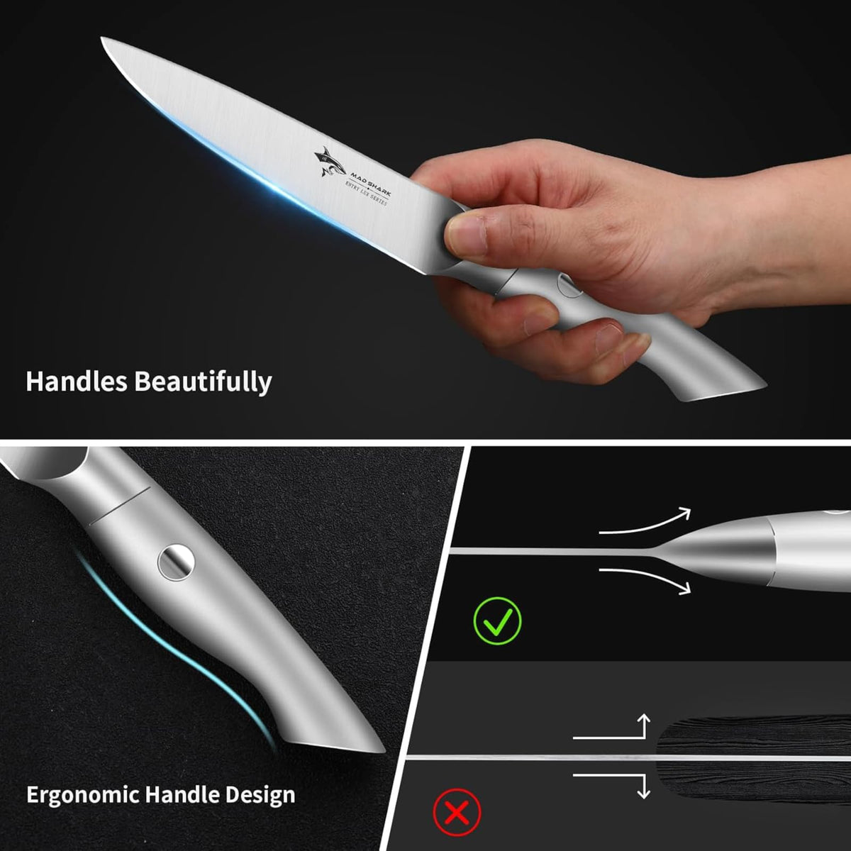 MAD SHARK in-use for peeling and slicing vegetables.