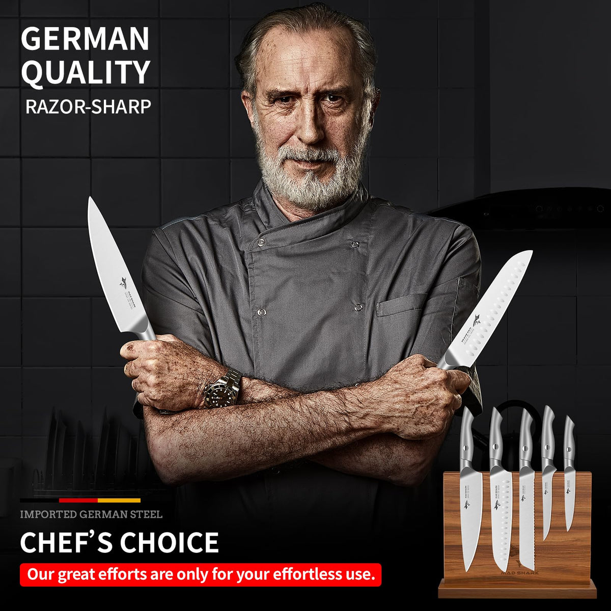 MAD SHARK knife-set full view: complete kitchen toolkit for everyday cooking.