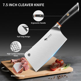 MAD SHARK cleaver with ergonomic ebony handle for secure grip.