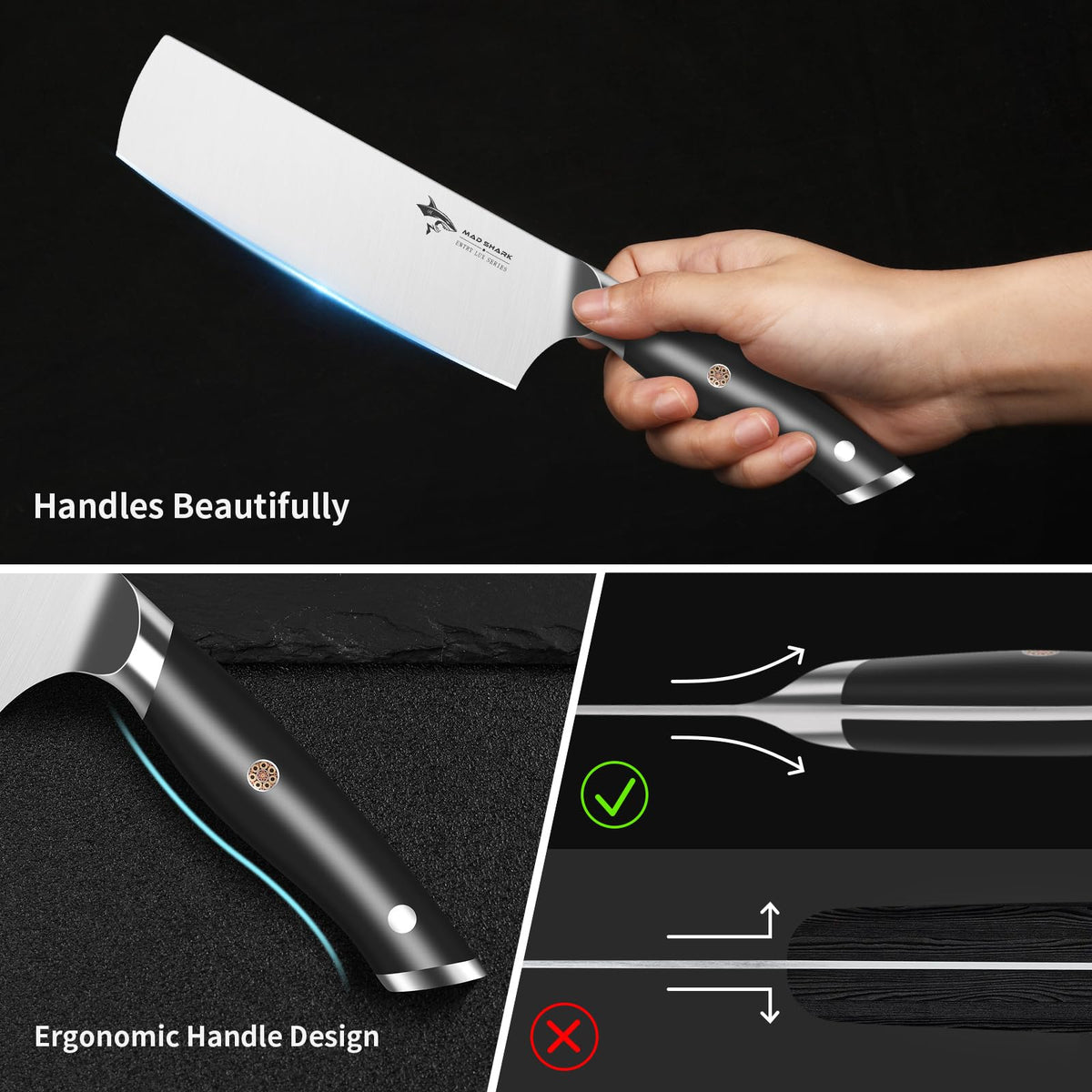 MAD SHARK Nakiri knife ideal for vegetables—chop, slice, and dice.