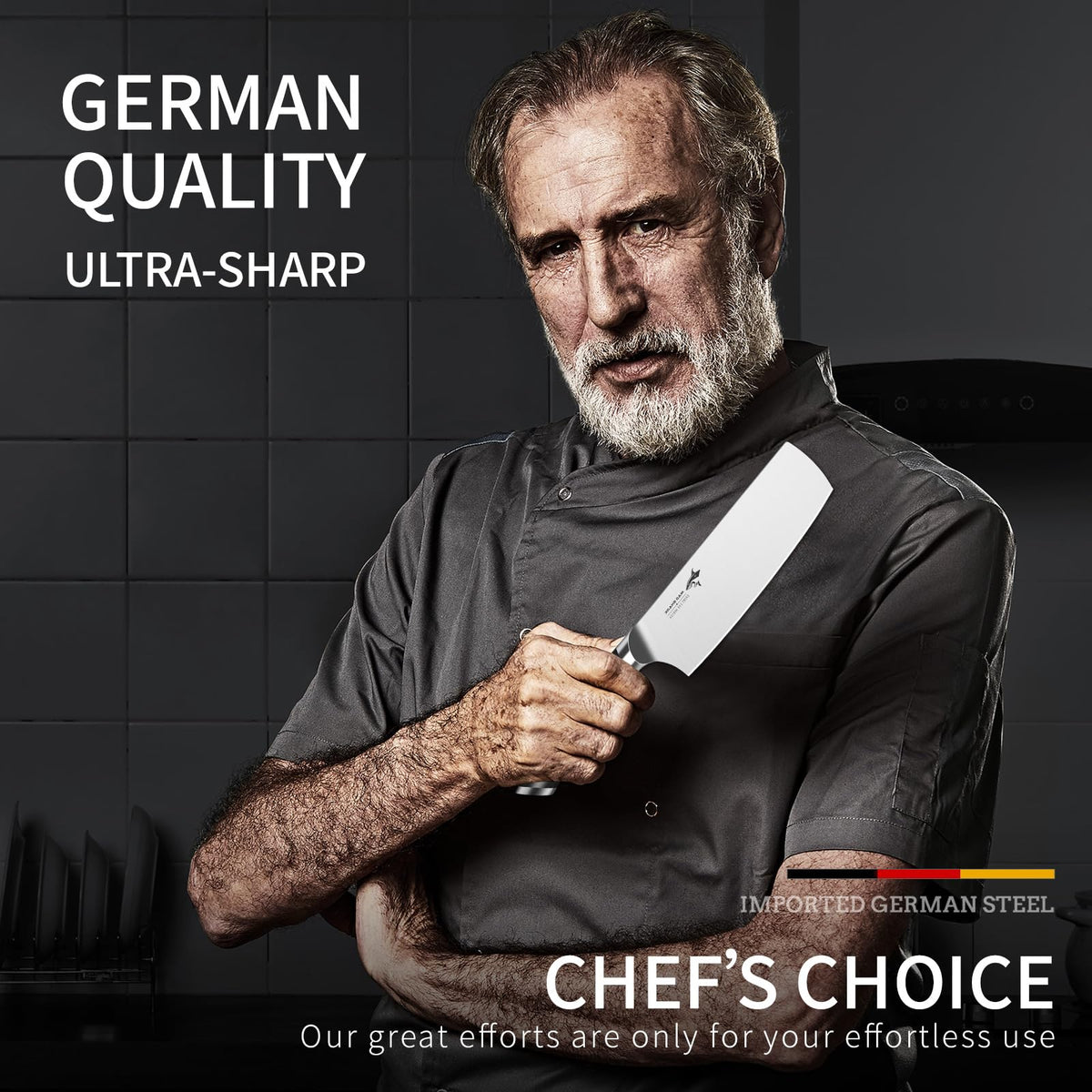 MAD SHARK Nakiri knife high-carbon steel with 56+ Rockwell delivers lasting durability.