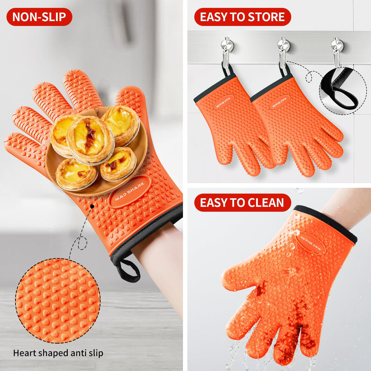 MAD SHARK oven gloves with fingers provide precise grip for maneuvering trays