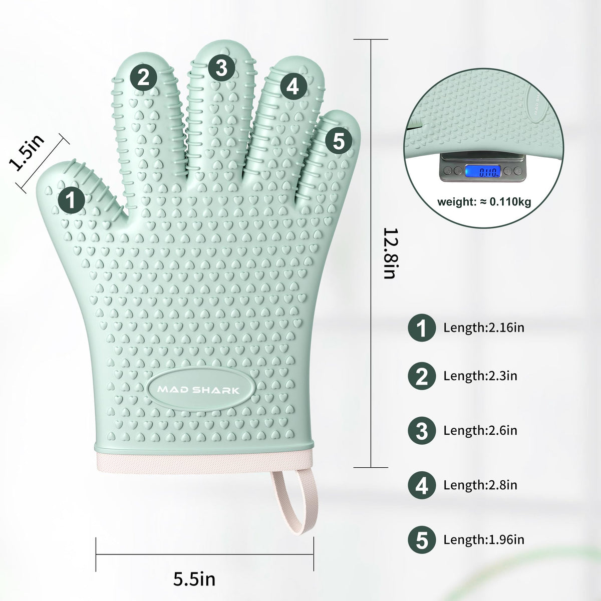 MAD SHARK oven mitts include a hanging hook for convenient storage
