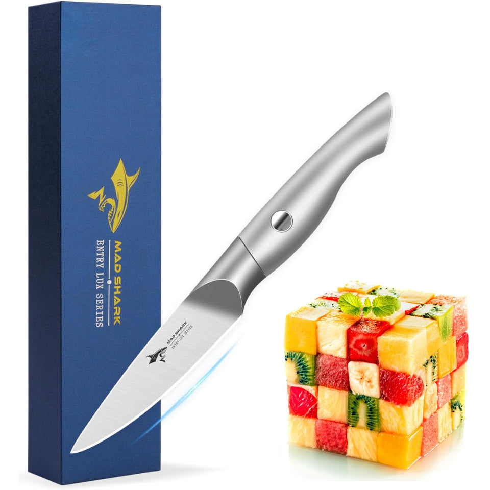 MAD SHARK paring knife blade close-up for precise slicing and peeling.
