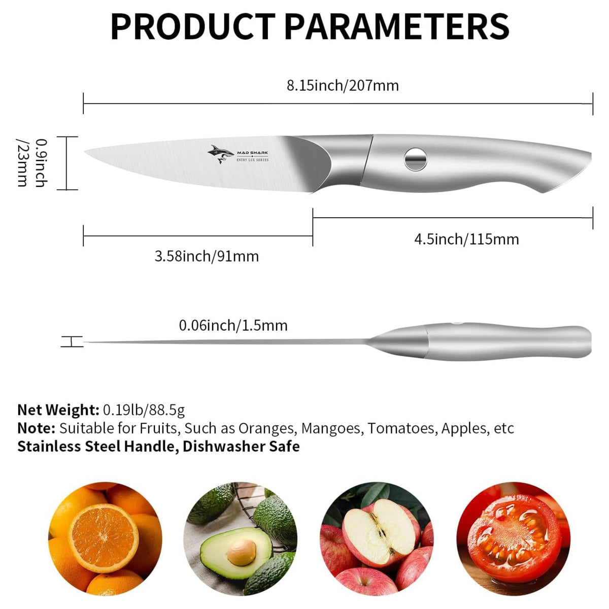 MAD SHARK paring knife packaging gift-ready presentation.