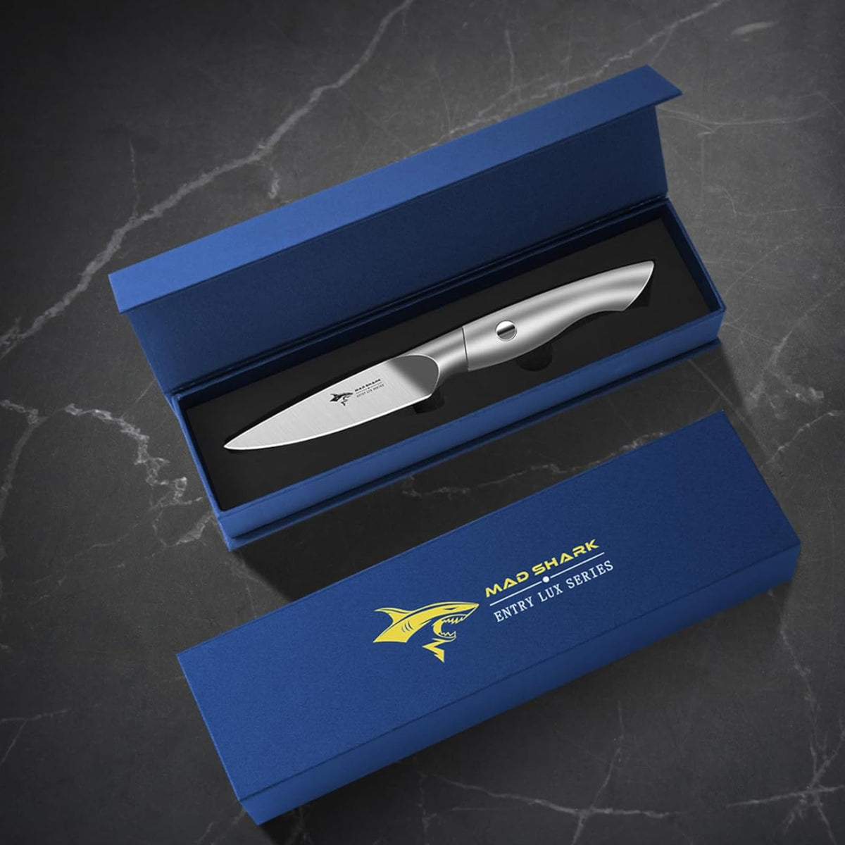 MAD SHARK paring knife stainless steel blade resists rust.