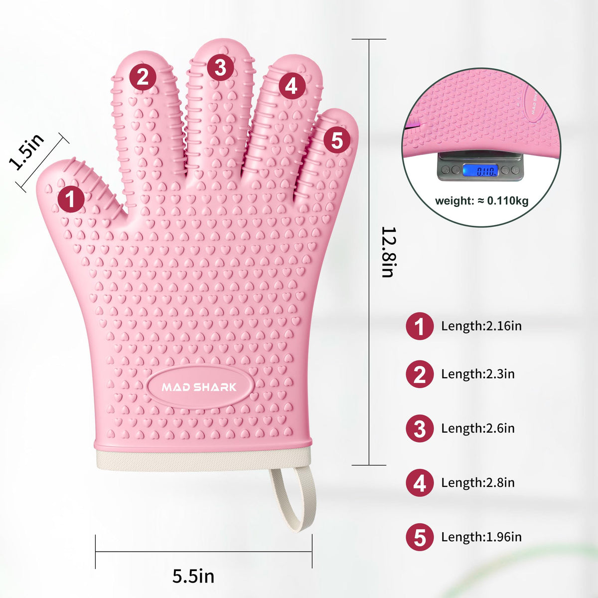 MAD SHARK pink oven mitts add stylish color while cooking.
