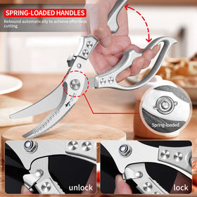 MAD SHARK poultry shears built-in nutcracker and fish scaler in action.