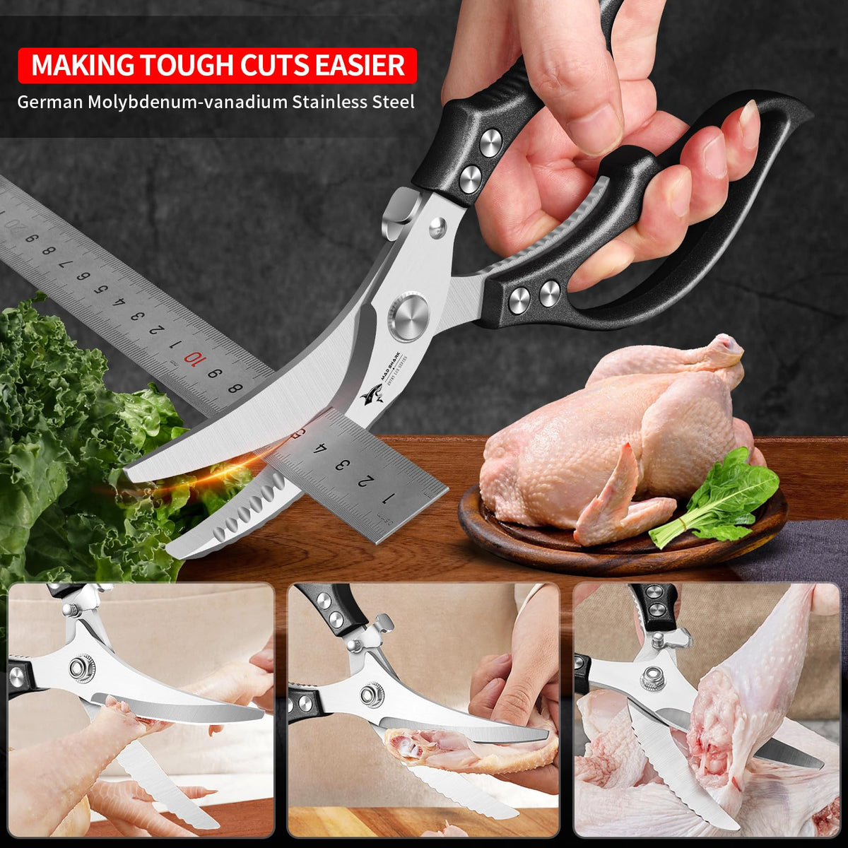 MAD SHARK poultry shears ergonomic handle made of aluminum for comfortable grip
