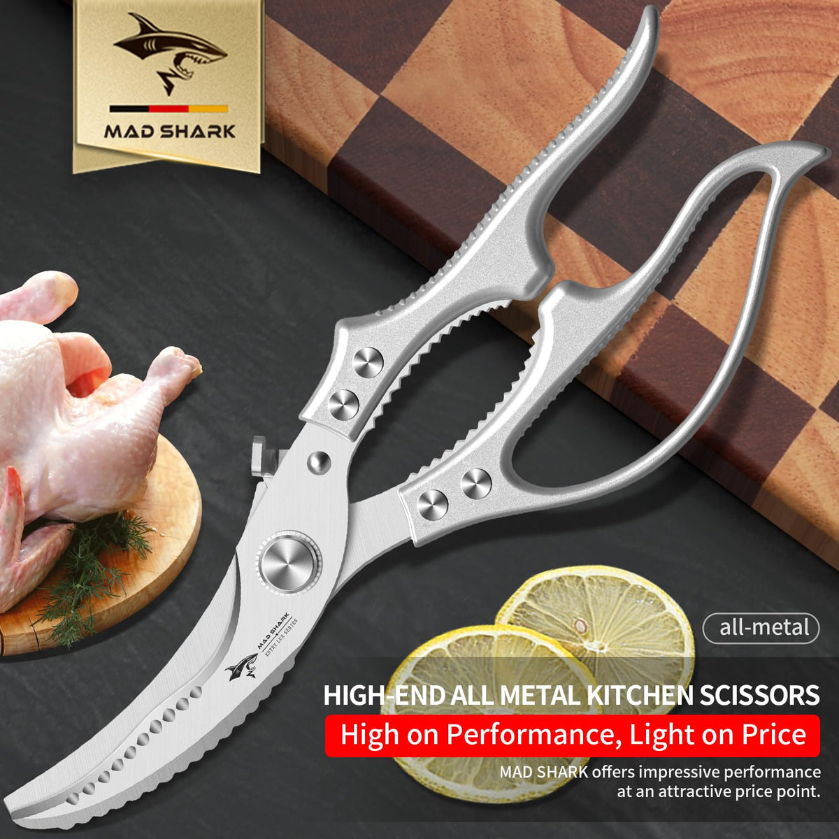 MAD SHARK spring-loaded mechanism allows one-handed operation even with grease.