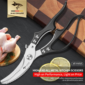 MAD SHARK poultry shears open design with springs enabling easy one-handed use