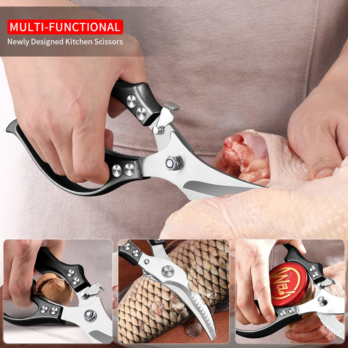 MAD SHARK poultry shears screw-secured assembly prevents misalignment during heavy cuts