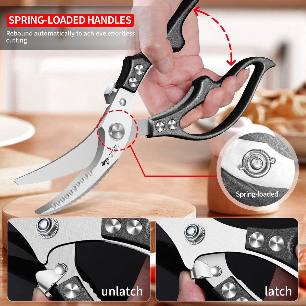 MAD SHARK poultry shears serrated edge for scraping and versatile tasks