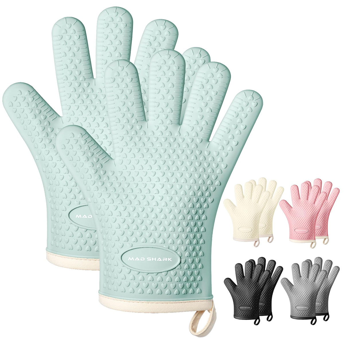 MAD SHARK silicone oven mitts demonstrate 450°F heat resistance for hot cookware
