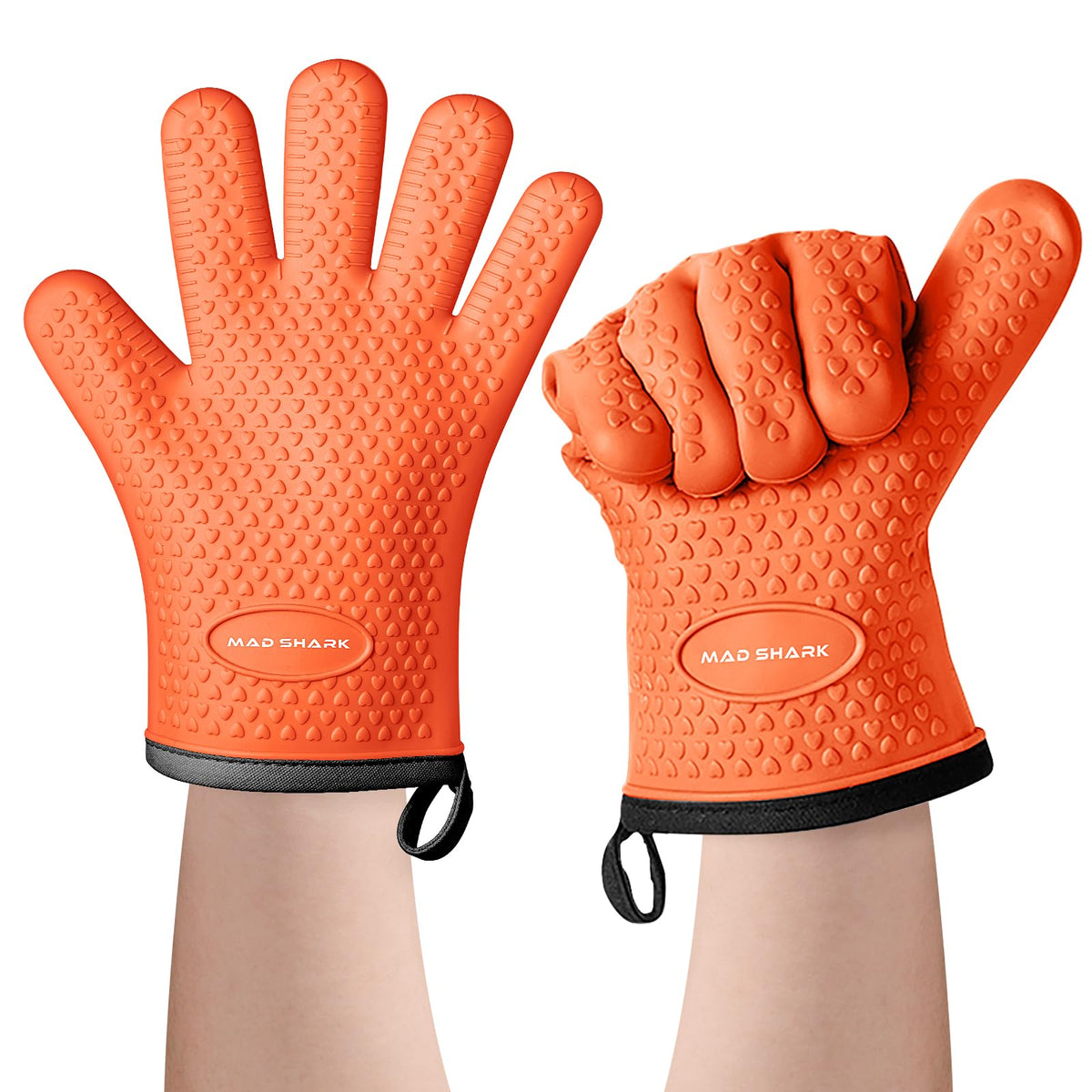 MAD SHARK silicone oven mitts offer 450°F heat resistance for safe handling of hot dishes