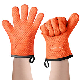 MAD SHARK silicone oven mitts offer 450°F heat resistance for safe handling of hot dishes