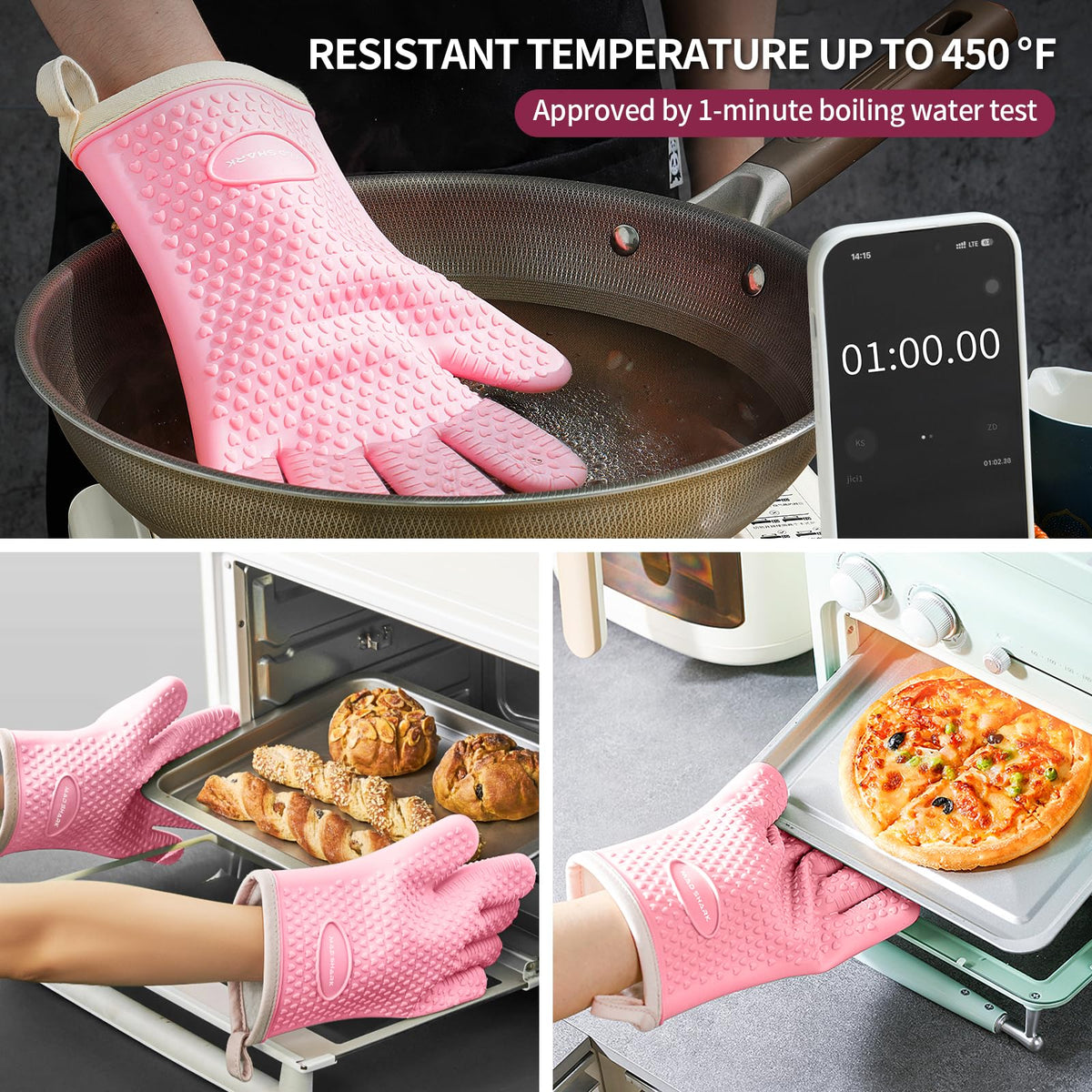 MAD SHARK waterproof mitts with non-slip grip for hot pans.