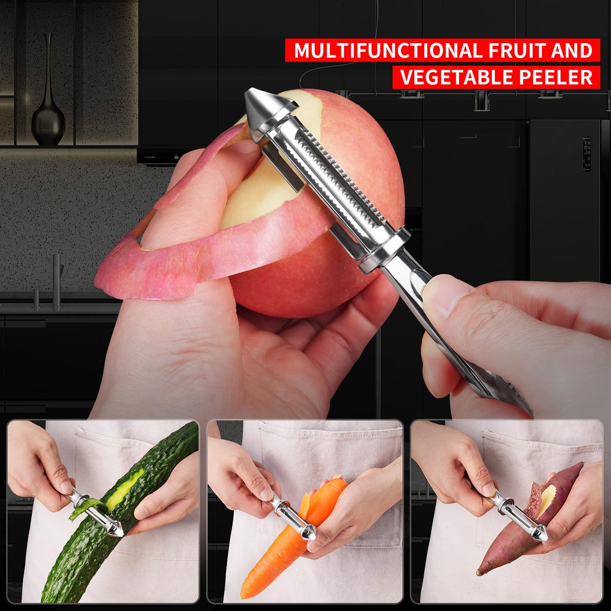 MAD SHARK stainless steel blade stays sharp for easy peeling