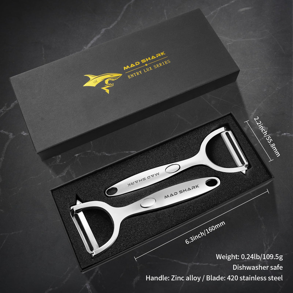 MAD SHARK Y-shaped peeler with ergonomic handle for comfortable prep