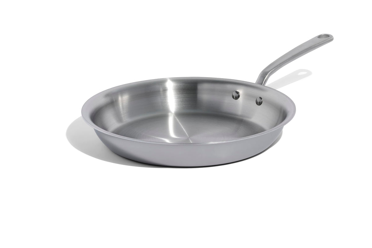 Made In 12-inch frying pan top view highlights large cooking surface for even searing