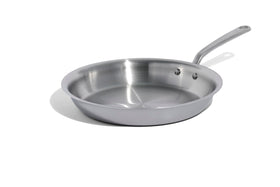 Made In 12-inch frying pan top view highlights large cooking surface for even searing