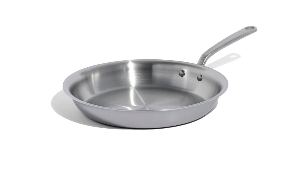 Made In 12-inch frying pan top view highlights large cooking surface for even searing