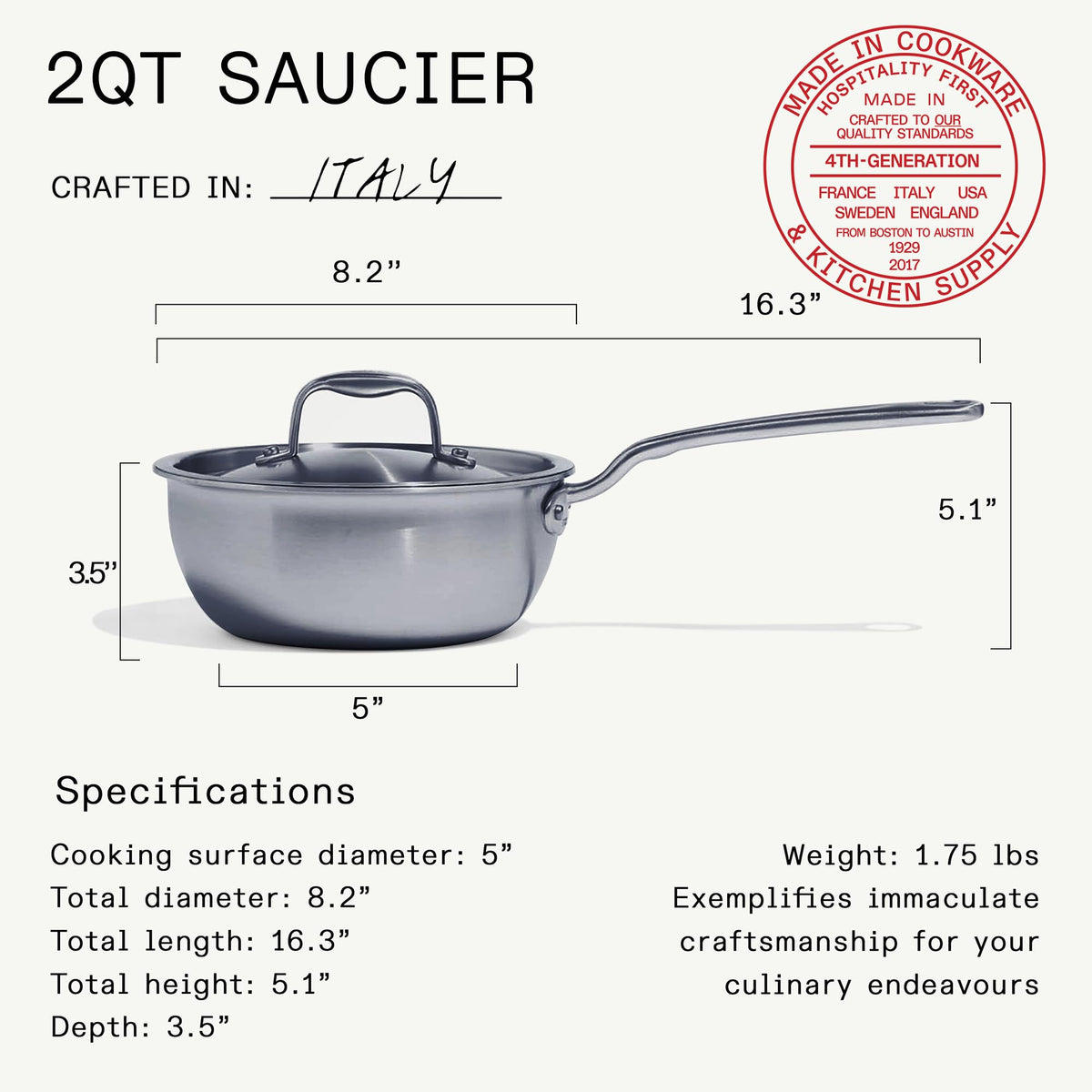 Made In 5-ply stainless clad pan delivers even heat distribution