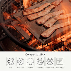Made In griddle endures up to 1200F for durable high-heat searing.