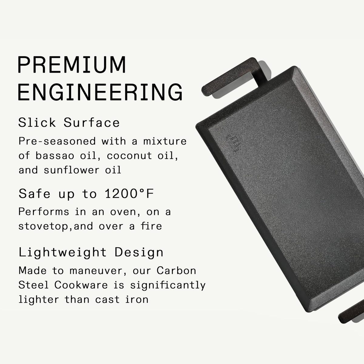 Made In carbon steel griddle side with handles, built for durable cooking sessions