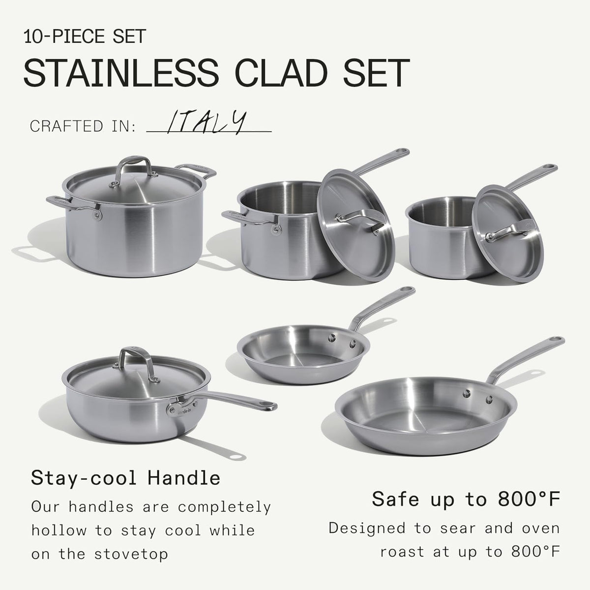 Made In 3-quart stainless saucier with lid for even emulsions