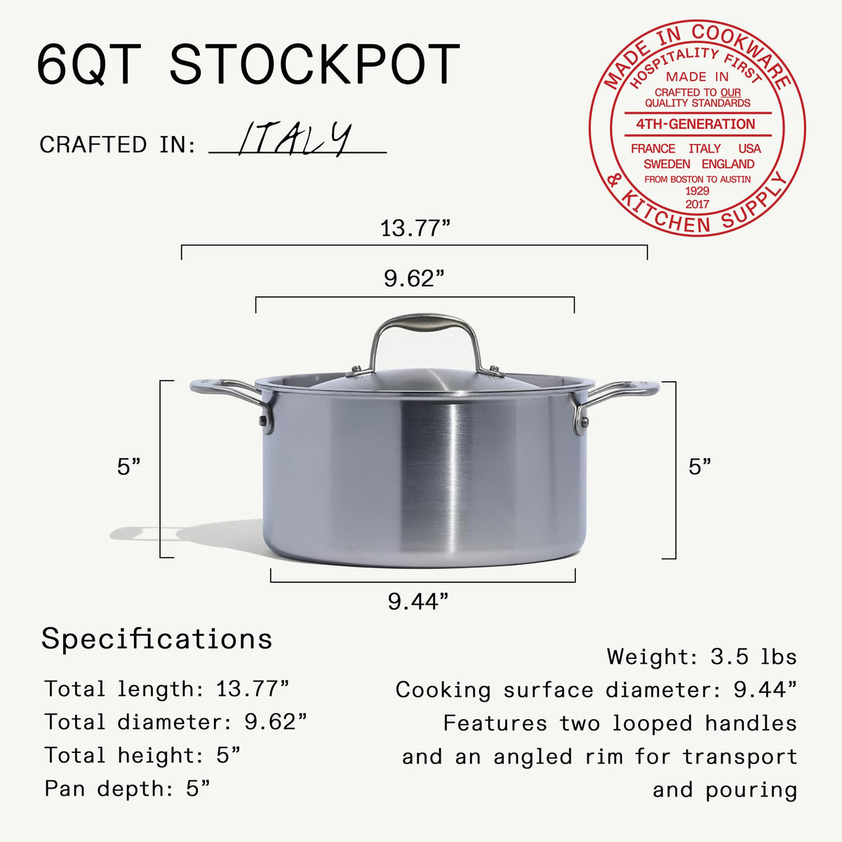 Made In Cookware 6-quart stock pot interior highlights spacious cooking surface for batches.