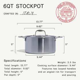 Made In Cookware 6-quart stock pot interior highlights spacious cooking surface for batches.