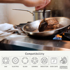 Made In 8-inch stainless pan surface close-up reveals smooth interior for easy release of foods