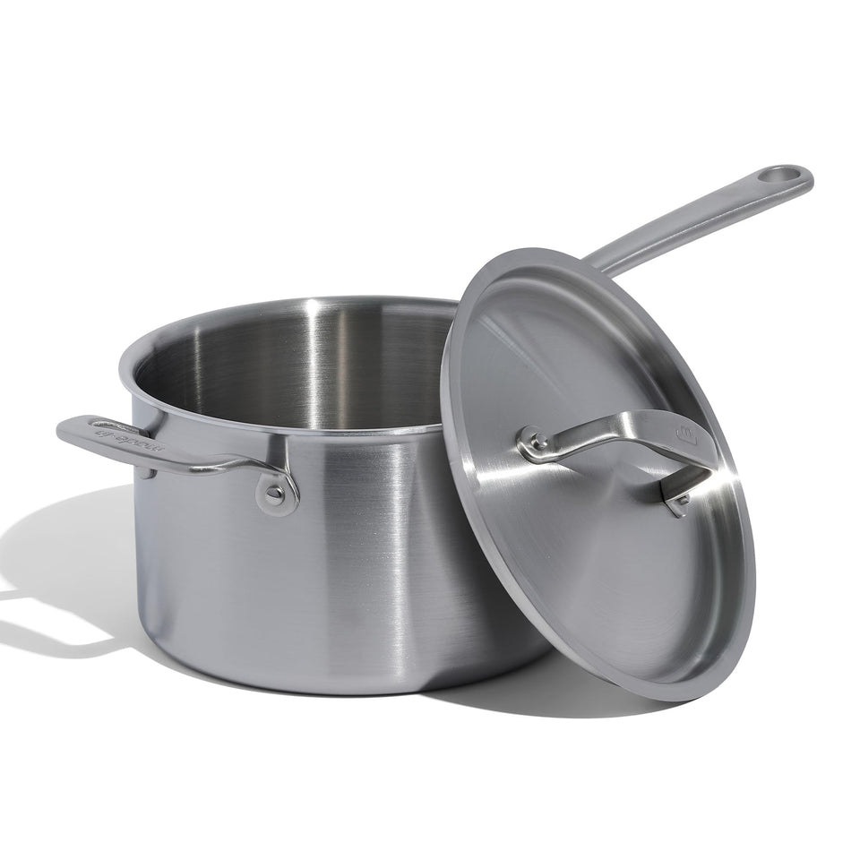 Made In sauce pan with lid for controlled simmering and easy meal prep.